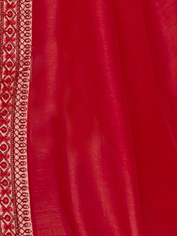 bordered plain saree with blouse - 16749914 - Zoom Image - 3