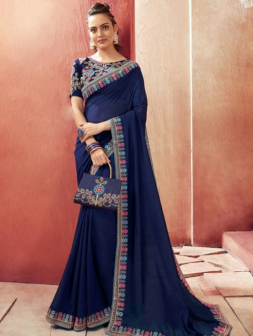 bordered plain saree with blouse - 16749919 - Standard Image - 1