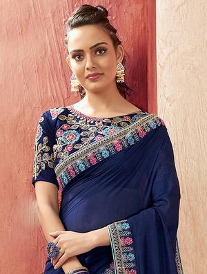 bordered plain saree with blouse - 16749919 - Standard Image - 2