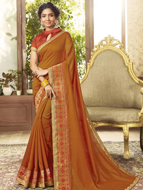 bordered plain saree with blouse - 16749921 - Standard Image - 1