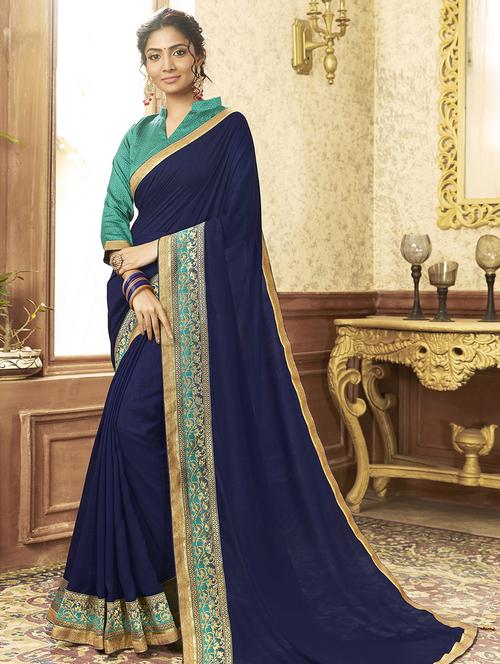 bordered plain saree with blouse - 16749922 - Standard Image - 1