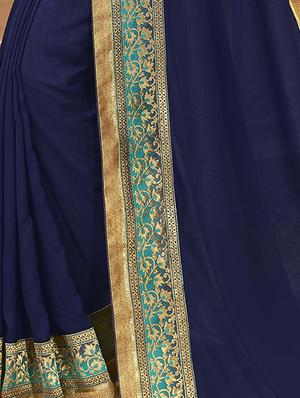 bordered plain saree with blouse - 16749922 - Standard Image - 2