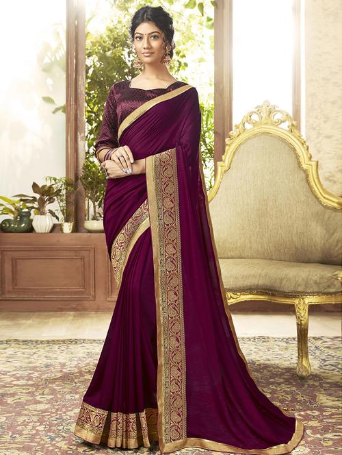 bordered plain saree with blouse - 16749923 - Standard Image - 1