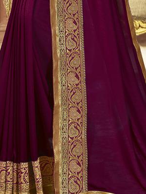 bordered plain saree with blouse - 16749923 - Standard Image - 2