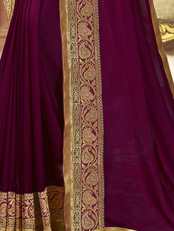 bordered plain saree with blouse - 16749923 - Zoom Image - 2