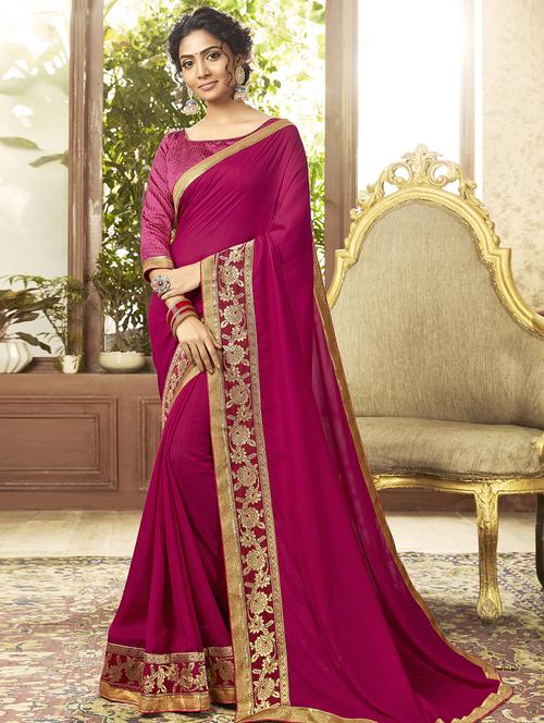 bordered plain saree with blouse - 16749924 - Standard Image - 1