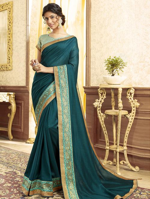 bordered plain saree with blouse - 16749925 - Standard Image - 1