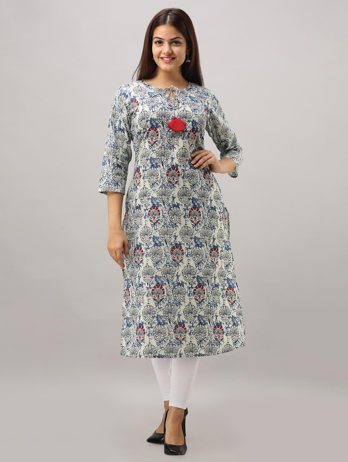 floral straight kurta - 16750028 - Zoom Image - 1