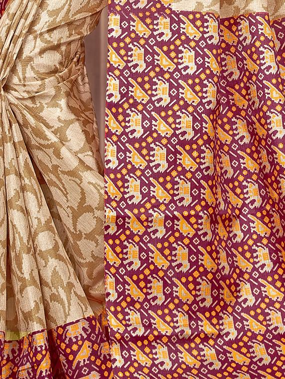 ikat printed saree with blouse - 16750148 - Zoom Image - 2