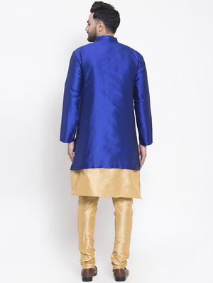 blue silk blend sherwani set - 16750161 - Standard Image - 3