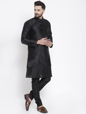 black silk blend sherwani set - 16750165 - Standard Image - 2