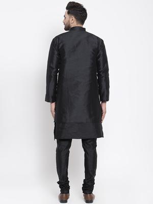 black silk blend sherwani set - 16750165 - Standard Image - 3