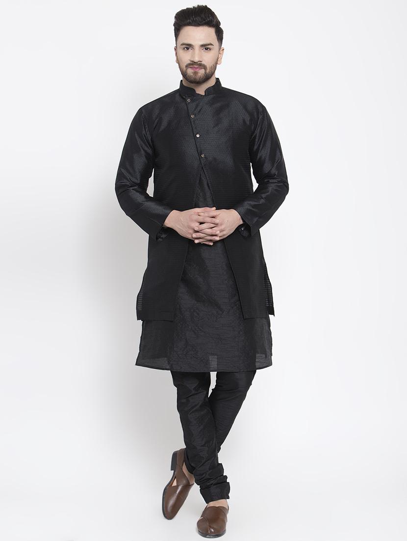 black silk blend sherwani set - 16750165 - Zoom Image - 1