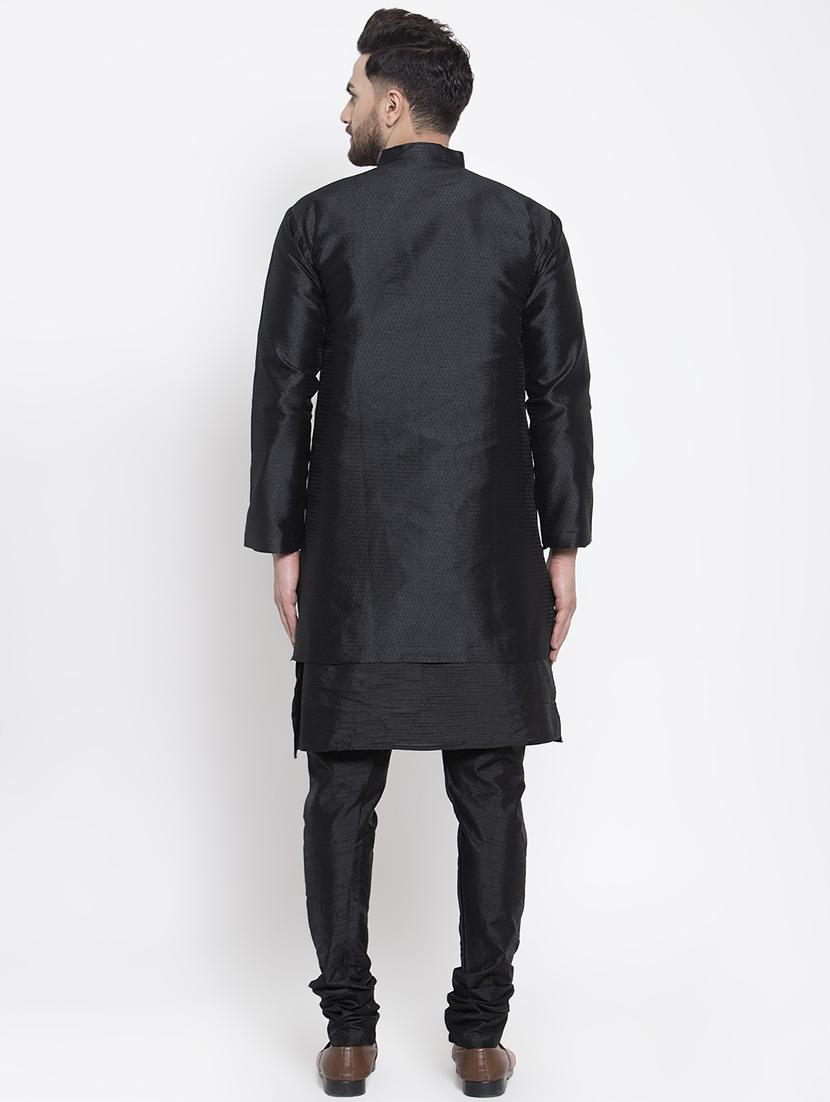 black silk blend sherwani set - 16750165 - Zoom Image - 3