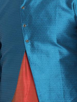 peacock blue silk blend sherwani set - 16750173 - Standard Image - 4