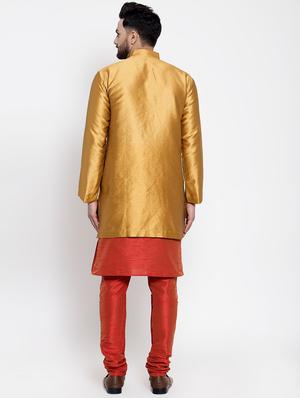 gold silk blend sherwani set - 16750174 - Standard Image - 3