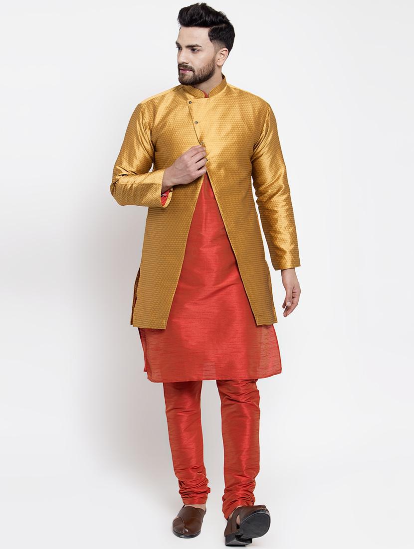 gold silk blend sherwani set - 16750174 - Zoom Image - 1
