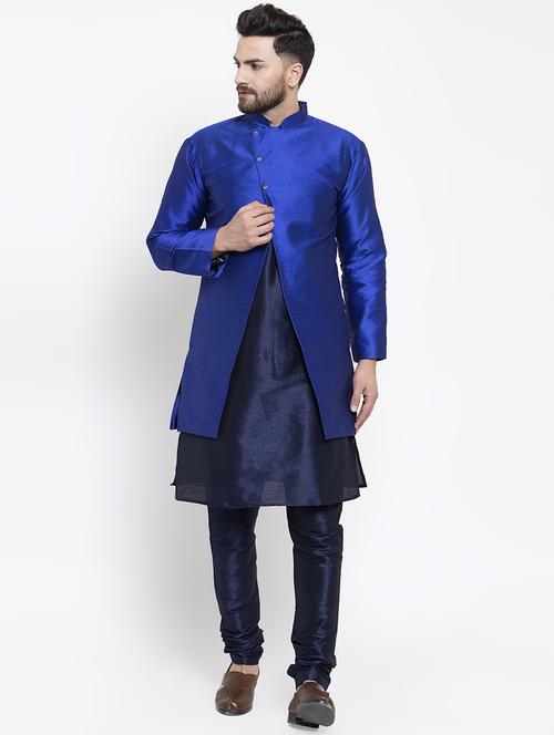 blue silk blend sherwani set - 16750178 - Very Small Image - 1