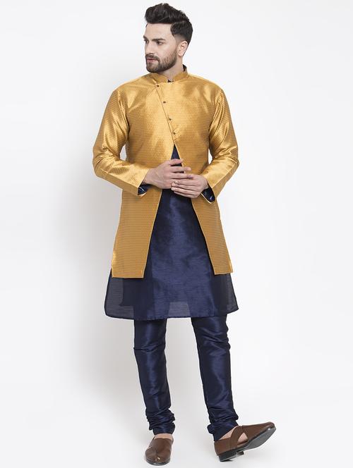 gold silk blend sherwani set - 16750180 - Standard Image - 1