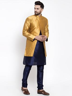 gold silk blend sherwani set - 16750180 - Standard Image - 2