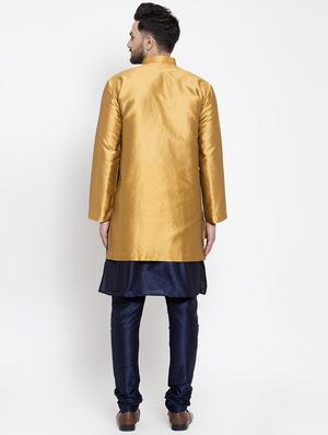 gold silk blend sherwani set - 16750180 - Standard Image - 3