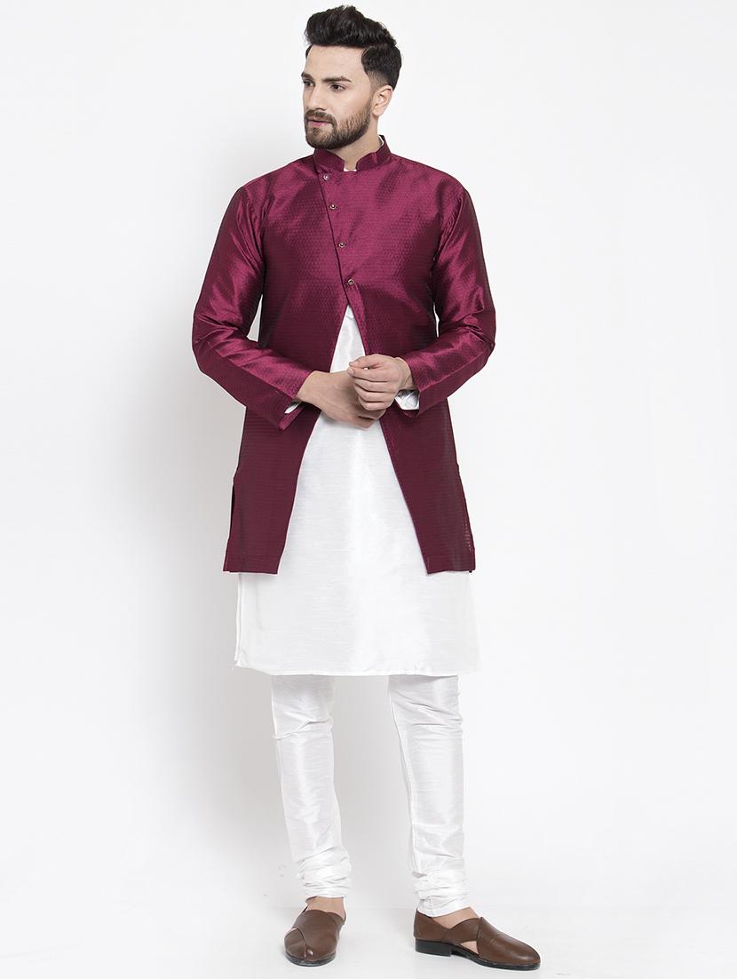 maroon silk blend sherwani set - 16750186 - Zoom Image - 1