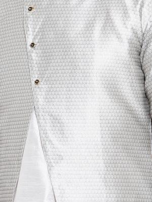 silver silk blend sherwani set - 16750191 - Standard Image - 4