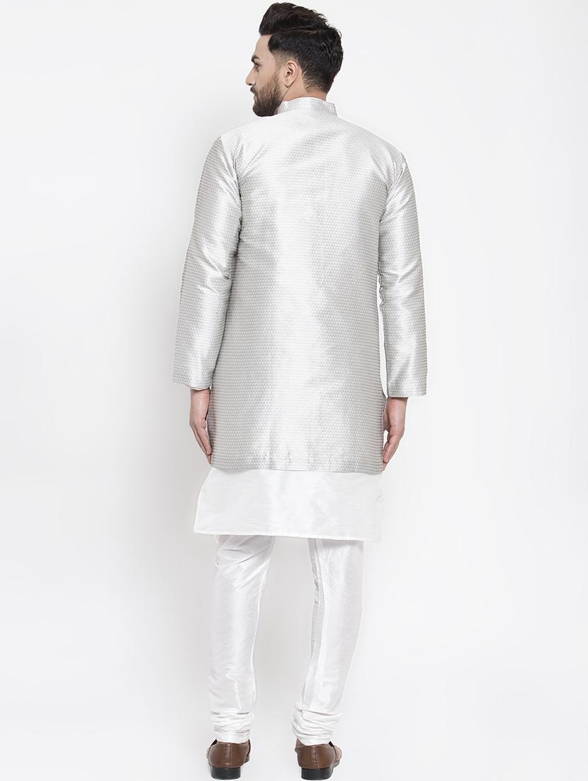 silver silk blend sherwani set - 16750191 - Zoom Image - 3