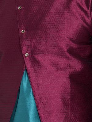 maroon silk blend sherwani set - 16750203 - Standard Image - 4
