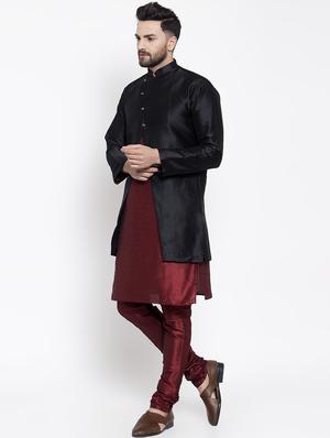 black silk blend sherwani set - 16750209 - Standard Image - 2