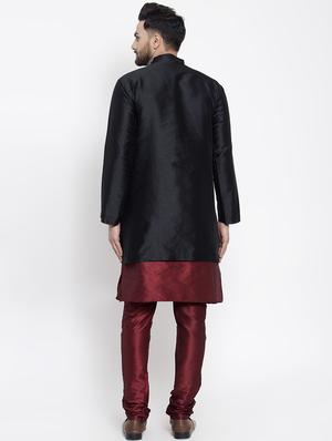 black silk blend sherwani set - 16750209 - Standard Image - 3