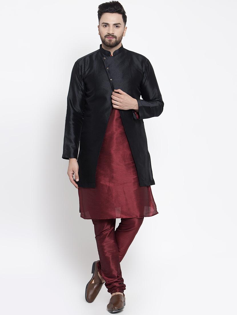 black silk blend sherwani set - 16750209 - Zoom Image - 1