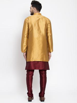gold silk blend sherwani set - 16750212 - Standard Image - 3