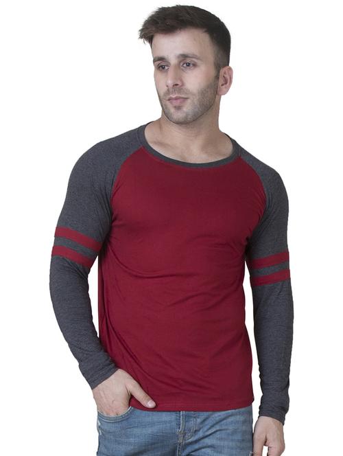 maroon color block raglan t-shirt - 16750390 - Standard Image - 1