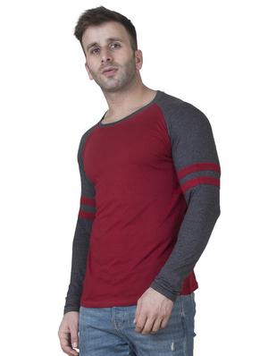 maroon color block raglan t-shirt - 16750390 - Standard Image - 2