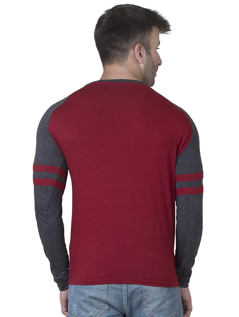 maroon color block raglan t-shirt - 16750390 - Zoom Image - 3