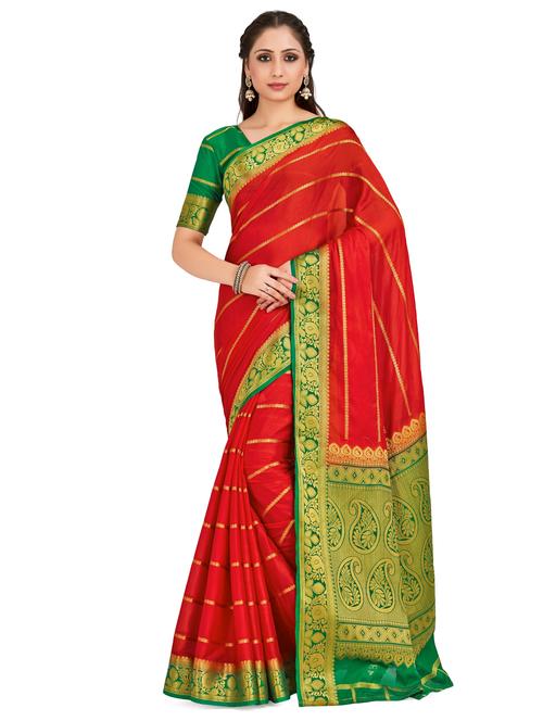 striped mysore silk saree with blouse - 16750471 - Standard Image - 1