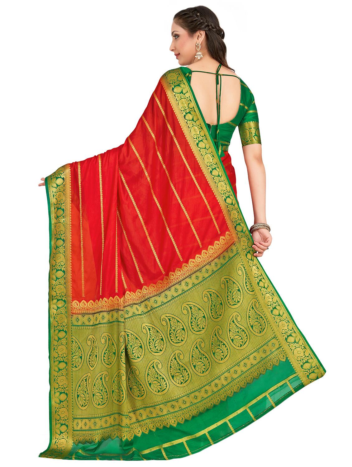 striped mysore silk saree with blouse - 16750471 - Zoom Image - 2
