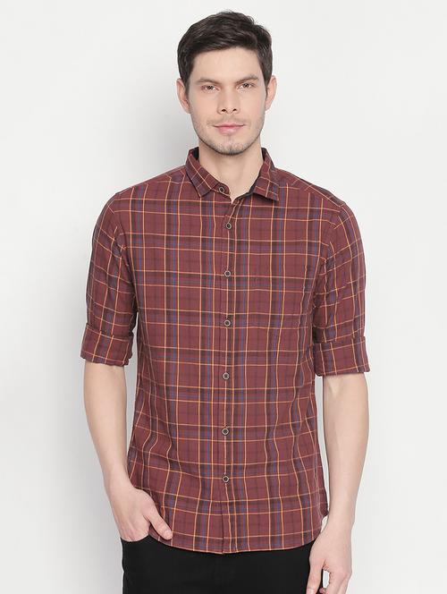 brown checkered casual shirt - 16750538 - Standard Image - 1