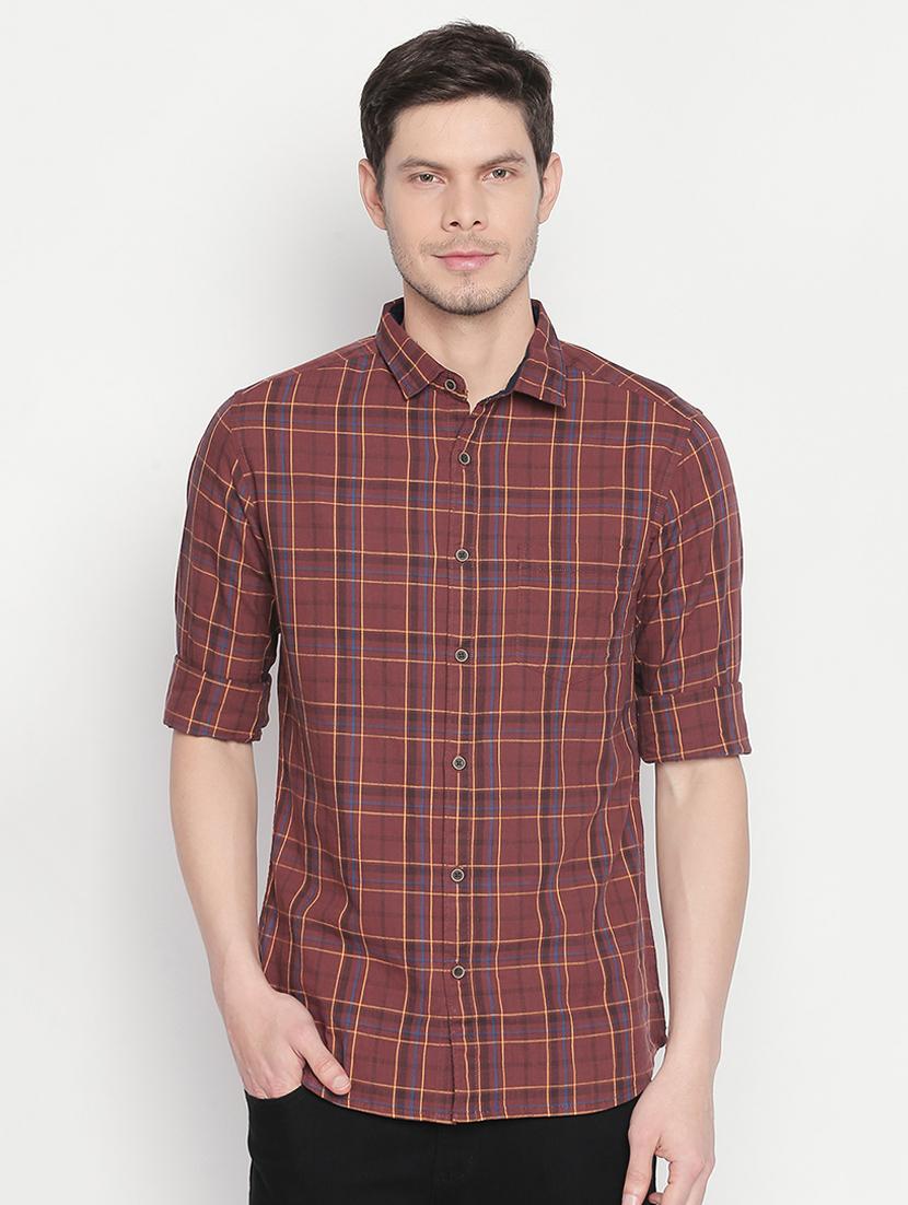 brown checkered casual shirt - 16750538 - Zoom Image - 1