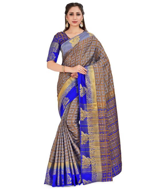 checkered banarasi saree with blouse - 16750672 - Standard Image - 1