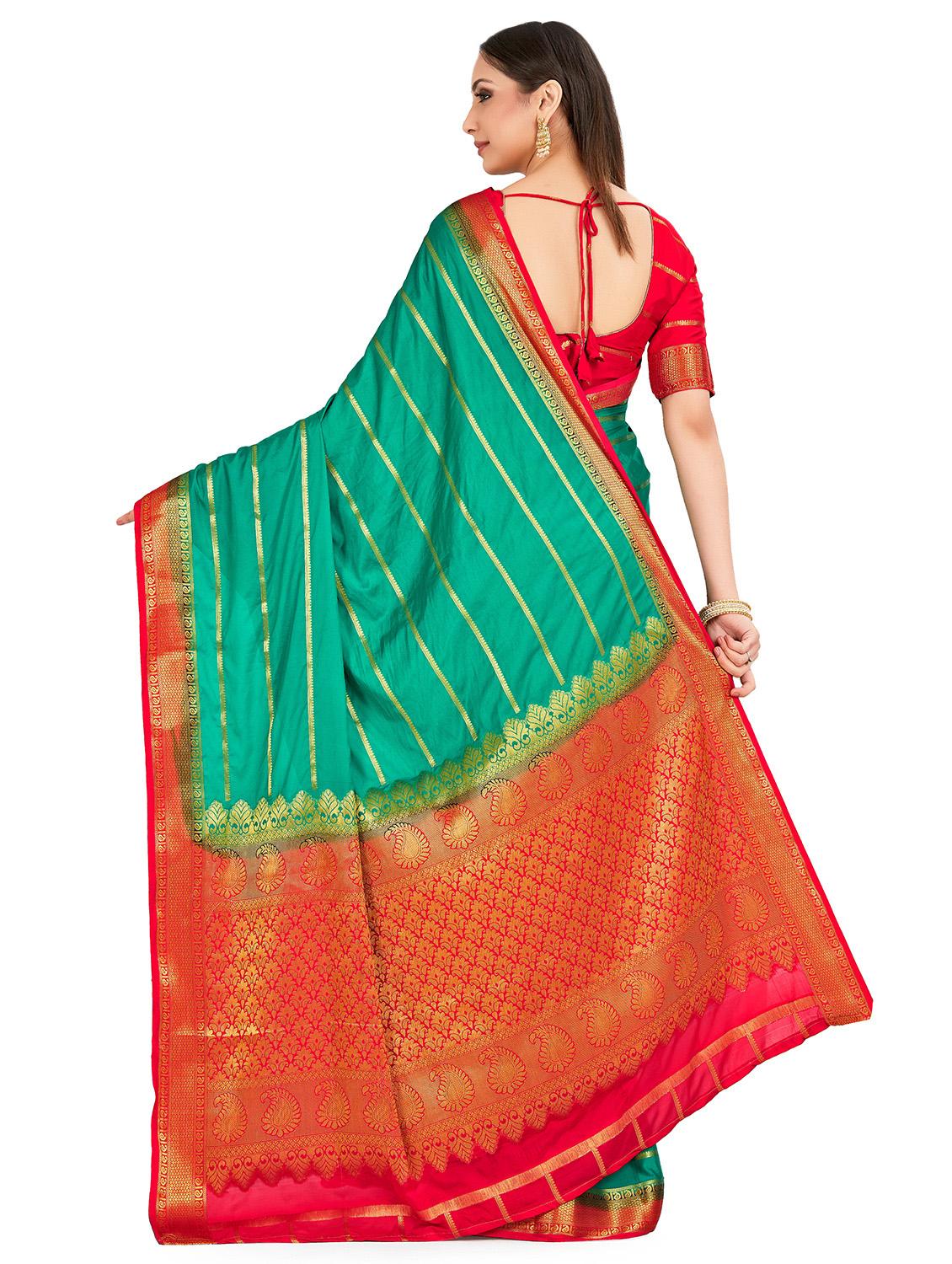 striped mysore silk saree with blouse - 16750676 - Zoom Image - 2