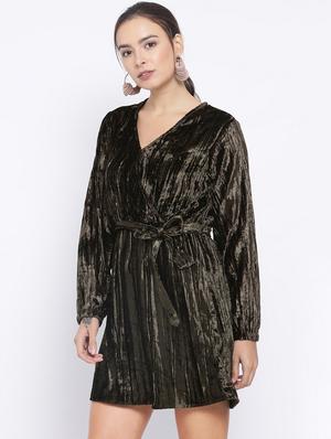 tie front metallic a-line dress - 16750804 - Standard Image - 2