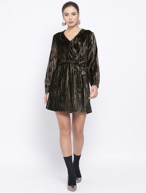 tie front metallic a-line dress - 16750804 - Standard Image - 4