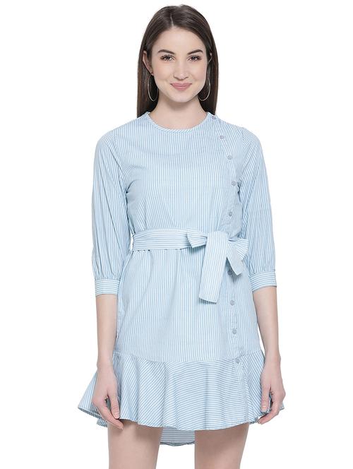 tie front striped a-line dress - 16750806 - Standard Image - 1