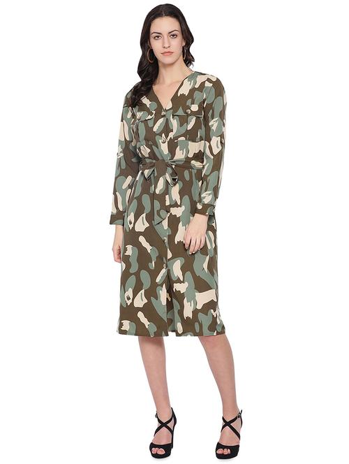 tie front camouflage a-line dress - 16750813 - Standard Image - 1