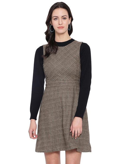 round neck checkered a-line dress - 16750828 - Standard Image - 1