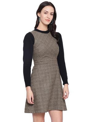 round neck checkered a-line dress - 16750828 - Standard Image - 2