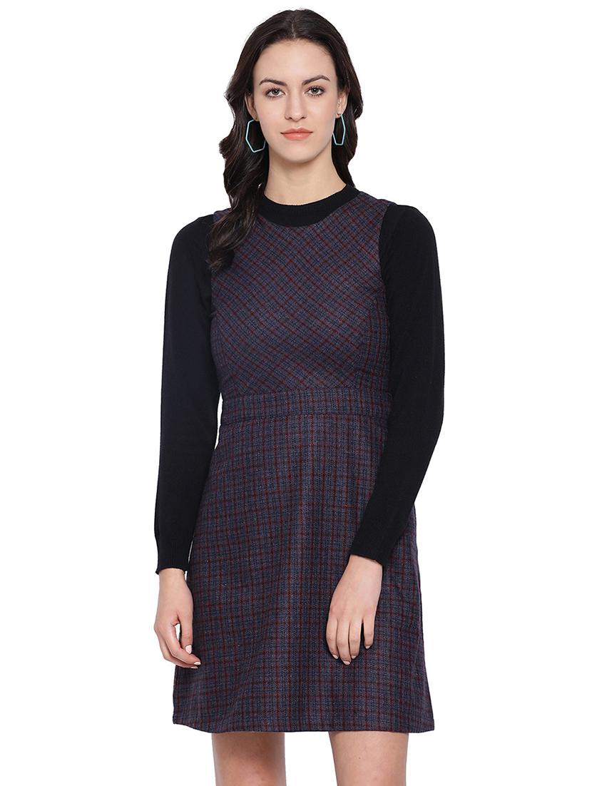 round neck checkered a-line dress - 16750829 - Zoom Image - 1