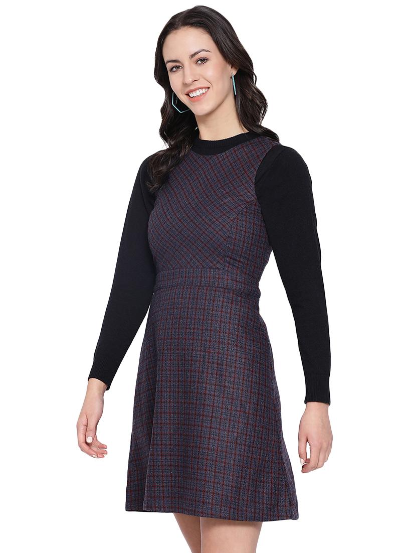 round neck checkered a-line dress - 16750829 - Zoom Image - 2